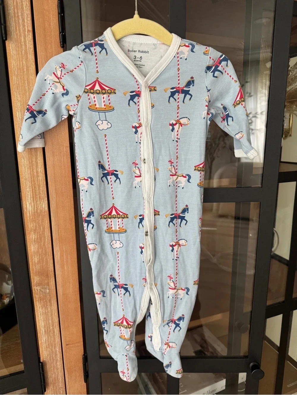 Roller Rabbit carousel footies snaps baby boy girl unisex popcorn horses pima